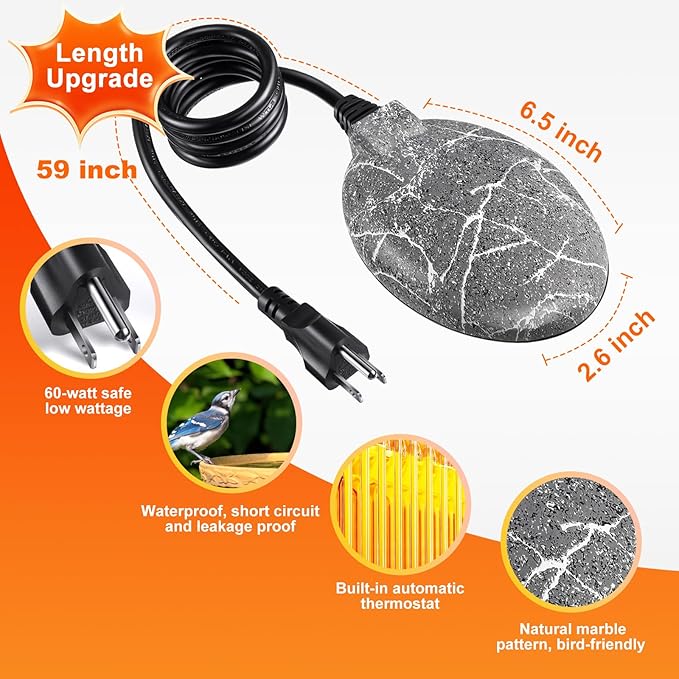 Bird Bath Heaters for Outdoors in Winter, 60W Chicken Water Heater Small Pond Heater De-Icer with Thermostatically Controlled, Pond Warmer for Fish Ponds, Suitable for Birds Chicken Duck Drinking