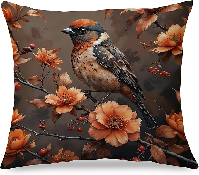 Vintage Floral Bird Pillow Covers 18x18, Bird Decor for Home, Cottagecore Floral Botanical Birds Nature Throw Pillow Covers for Home Living Room Bedroom