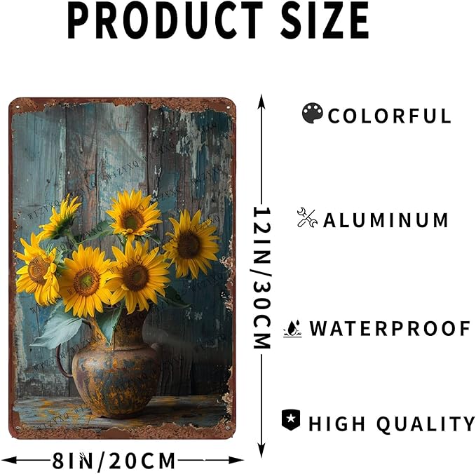 Metal Signs Farmhouse Sunflower Vintage Signs Retro Aluminum Metal Tin Sign for Home Office Kitchen Bar Cafe Garden Wall Decor 12x8 Inch