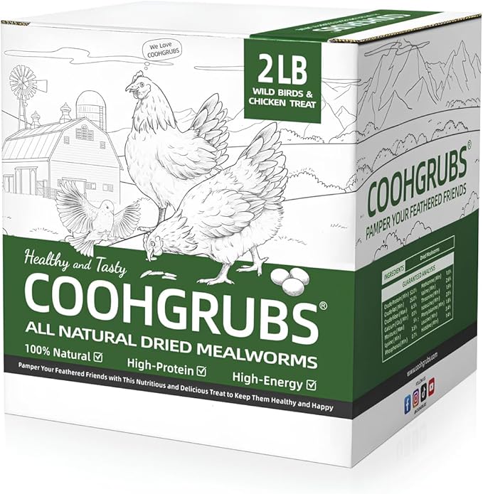100% Natural Dried Mealworms, Non-GMO Meal Worms for Chickens, Ducks & Wild Birds, High Protein Chicken Treats & Bird Food, 2-lb Box