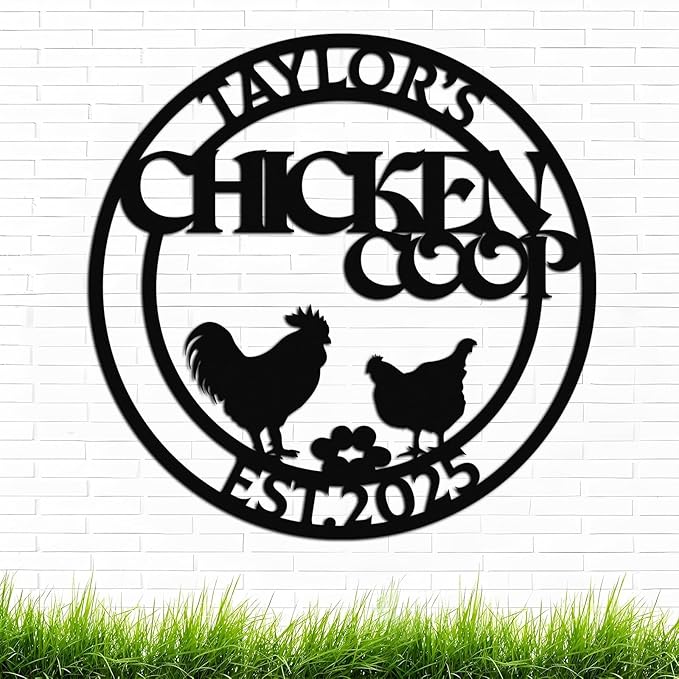 Personalized Chicken Coop Sign – Custom Metal Name Farm Sign, Outdoor Hen House Décor, Rustic Garden Lawn Plaque, Customizable Chicken Farm Sign with Name & Established Date, Unique Gift