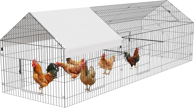 Metal Chicken Coop 130"×40"×40" Chicken Run with Waterproof Cover Portable Poultry Cage Walk in Hen House Outdoor Backyard Farm Animal Enclosure Crate Pet Playpen Exercise Pen for Rabbit Duck
