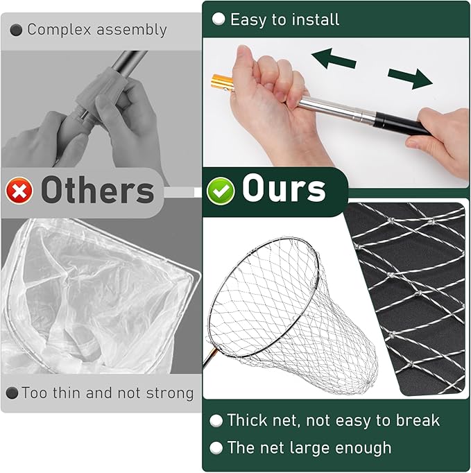 Flehomo Chicken Catcher Set, Chicken Catching Net with Leg Hook & Telescopic Pole, Adjustable from 32.5" to 74", 16 x 24 Inch Net, Chicken Coop Accessories Suitable for Outdoor Poultry Catching