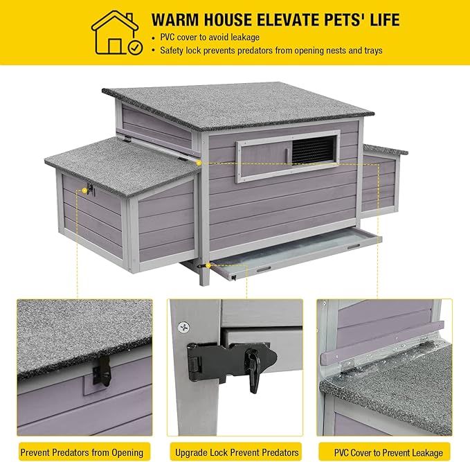 Aivituvin Chicken Coop Wooden Hen House Two Nesting Box with Large Run Outdoor Rabbit Hutch Bunny Cage Poultry Coop Suit for 4-6 Chickens