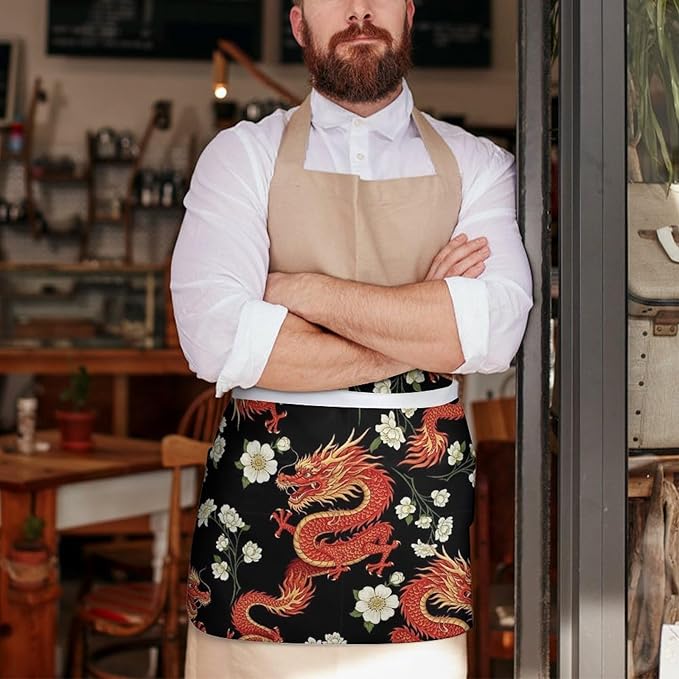 Half Apron with 3 Pockets Chef Cooking Kitchen Restaurant Aprons for Women Men