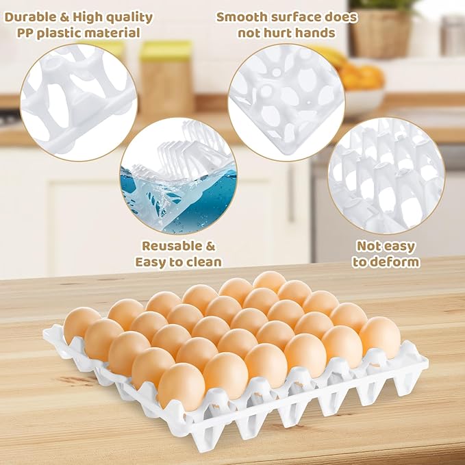 12 Pack Plastic Egg Tray Egg Crates, Stackable Egg Cartons Flats Each Holds 30 Eggs, Bulk Egg Trays for Home Chicken Farmers to Packing, Storage, Shipping Eggs - White