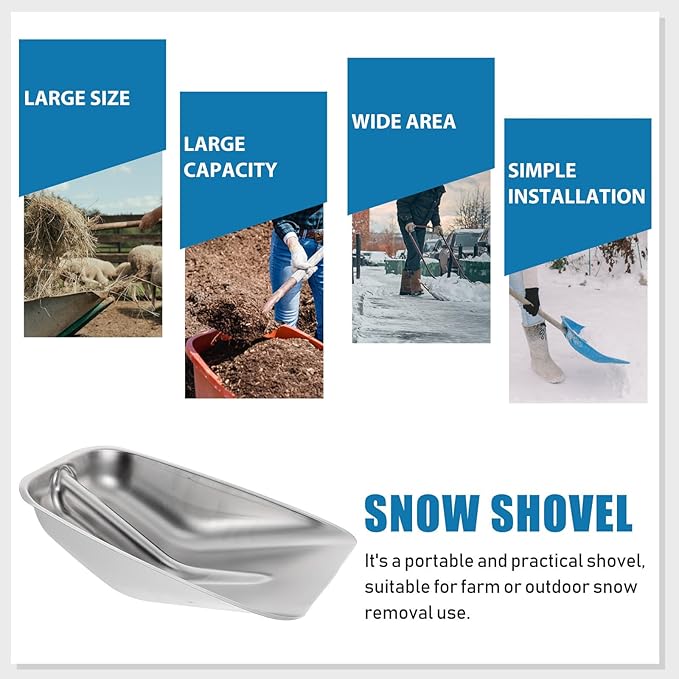 Stainless Steel Snow Shovel and Agricultural Grain Scoop Multifunctional Outdoor Snow Cleaner Metal Shovel Head for Deicing and Food Feeding, Small Size Without Wooden Handle