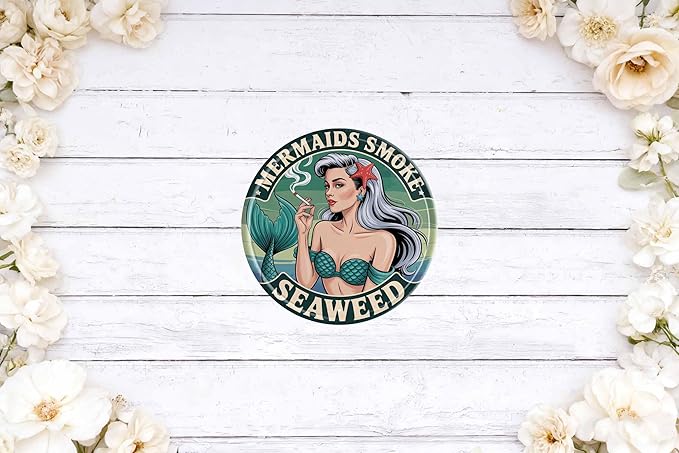Mermaids Smoke Seaweed Metal Sign 8x8in Round Coastal Plaque for Beach House Wall Decor Ocean Humor Gift