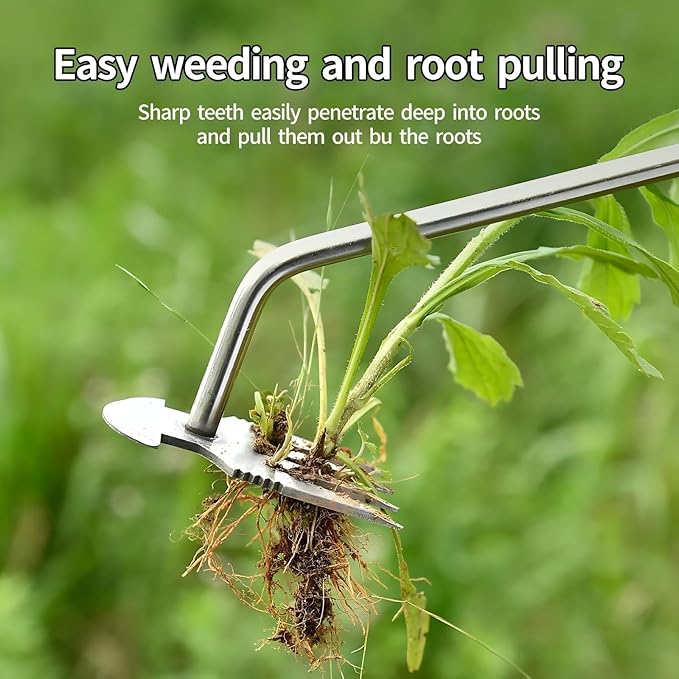 Weed Remover Tool, Portable Garden Weeder, Stainless Steel Weeding Tool with Rubber Handle – Ideal for Backyard Planting, Gardening, and Farm Cultivation