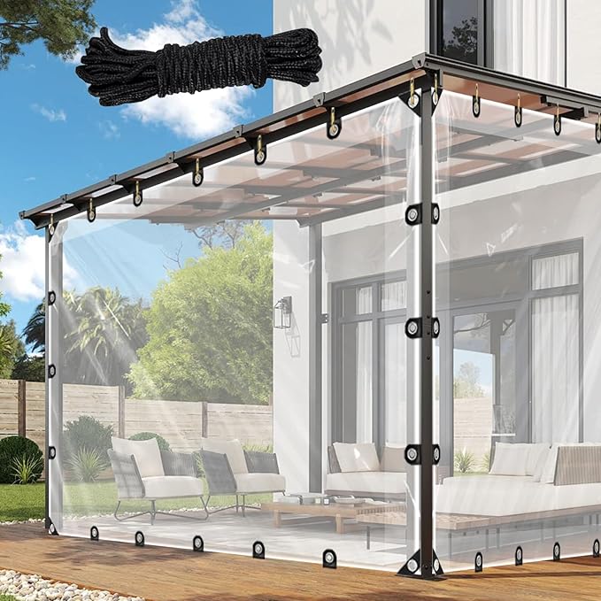 Clear Tarp 6.5x11.8 ft, 8 Mil Clear Vinyl PVC Tarp Waterproof Tarpaulin 90% Transparent PVC Tarps Small Cover Plastic Sheeting Window Sheets Drop Cloth for Garden Patio Curtains