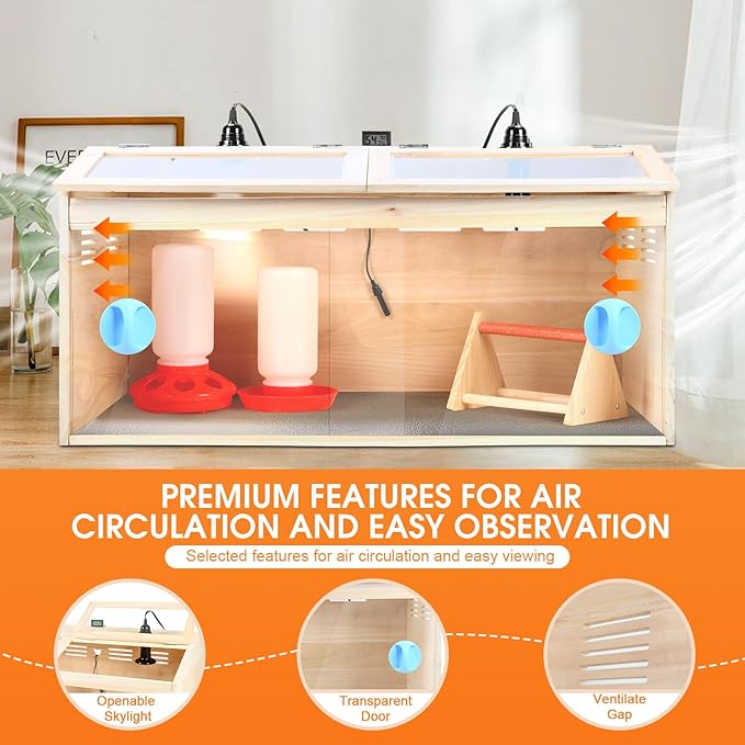 Chick Brooder Box Chicks Starter Kit with Heat Lamp and Thermometer,Feeder,Waterer,Perch,Aluminum Foil Pad Temperature-Controlled Brooder Box for Chicks,Ducks,Quail,Hamsters