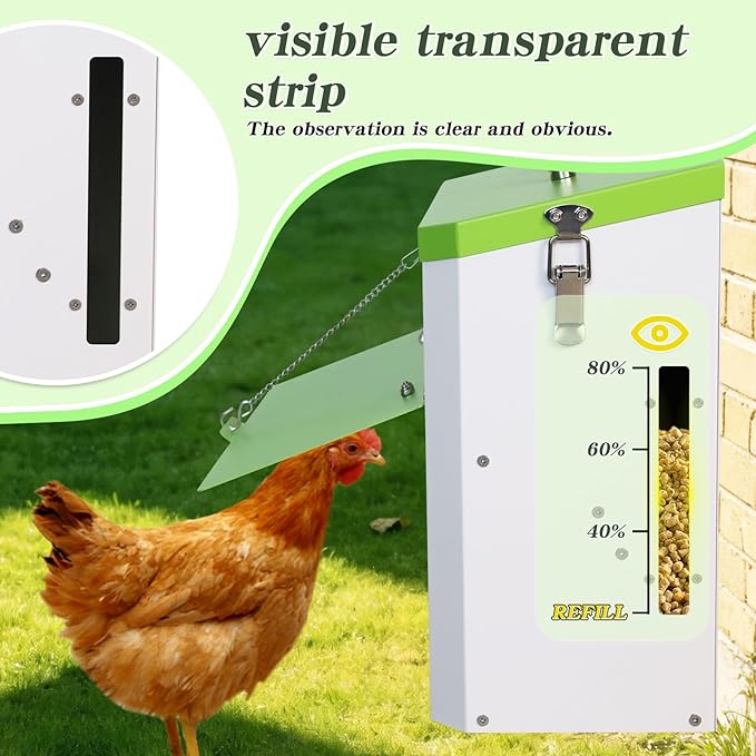 Automatic Chicken Feeder Hanging 22lb Capacity No-Waste Gravity Poultry Feeding Trough for Hens, Roosters, Ducks and Goose Coops