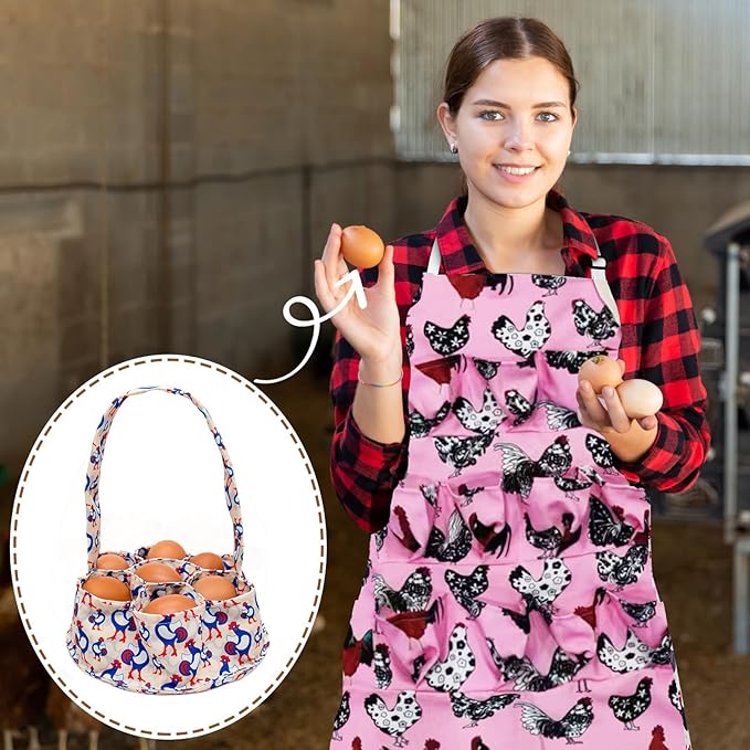 2 Pcs Egg Collecting Apron Chicken Gathering Basket with 7 Pouches Fresh Egg Holding Apron with 11 Pockets