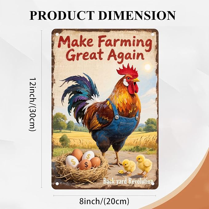 Retro Make Farming Great Again Chicken Coop Tin Sign Backyard Poultry Decor for Coop Entrances Garden Sheds and Farmers Market Stands 8X12Inch