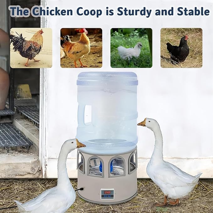 5 Gallon/18.9L Chicken Waterer for Winter, 110V 80W Heated Chicken Waterer, Temp Controlling (0-50℃) & LED Display for Chickens, Ducks, Geese and Chicken Coop with 9.84ft Power Cord