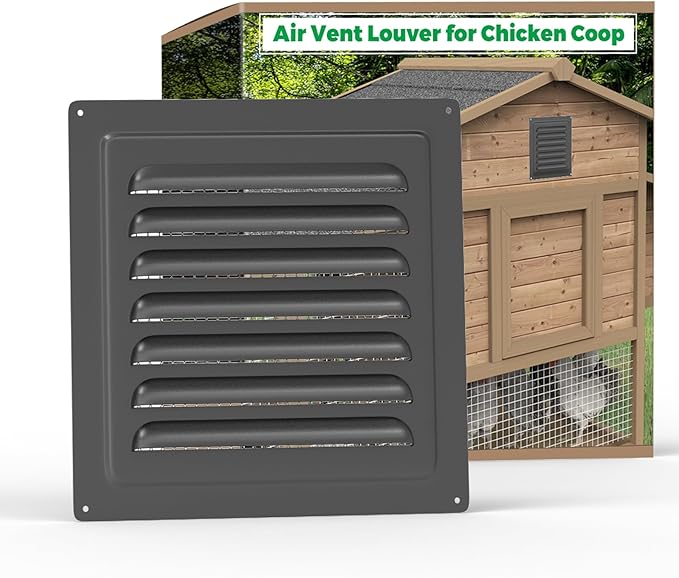 Forestchill Air Vent Louver for Chicken Coop, 6" x 6" Air Vent Grille with Built in Screen Mesh, Louvered Exhaust Grille for Chicken Coops Ventilation, Black