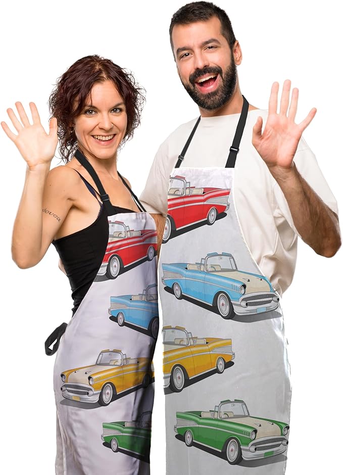Apron for Cooking for Women Vintage Car Kitchen Aprons for Men for Kitchen Cooking Restaurant BBQ Painting Crafting Gardening 27” (W) x 31” (H), Waterproof Aprons