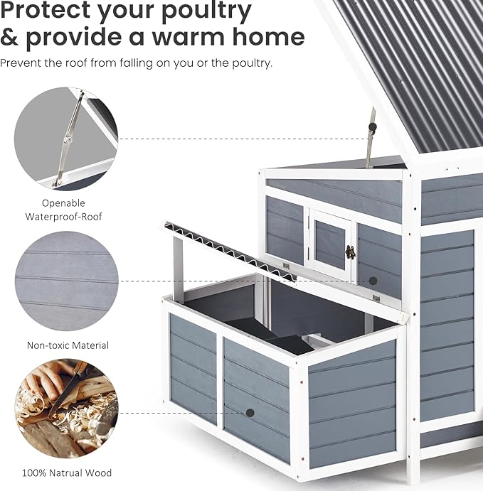 U-MAX Chicken Coop, 56" Large Wooden Chicken Hutch with 6 Nesting Boxes, Outdoor Hen House Chicken Cage