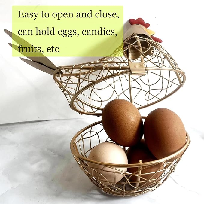 Chicken Wire Egg Basket Egg Holder Farmhouse Rustic Vintage Rooster Decor Chicken Shaped Egg Basket Fruit Storage Wire Basket For Collecting And Countertop Storing Egg (Pink)