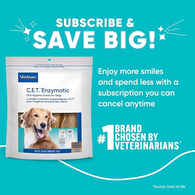 Virbac C.E.T.® Enzymatic Oral Hygiene Chews for Dogs, Large - Plaque & Tartar Control - Single Layer Beefhide with Exclusive Dual-Enzyme System & Tasty Chicken Flavor - Easy to Give Dog Dental Chew