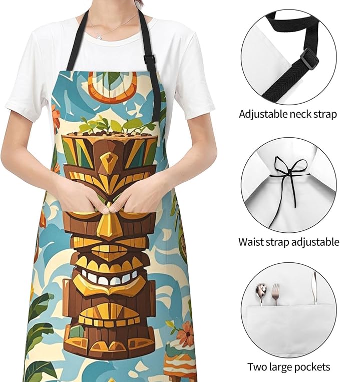 Waterproof Apron Adjustable Bib for Women Men Vintage Nautical White Ship Cooking Aprons Chef Bibs with 2 Pocket