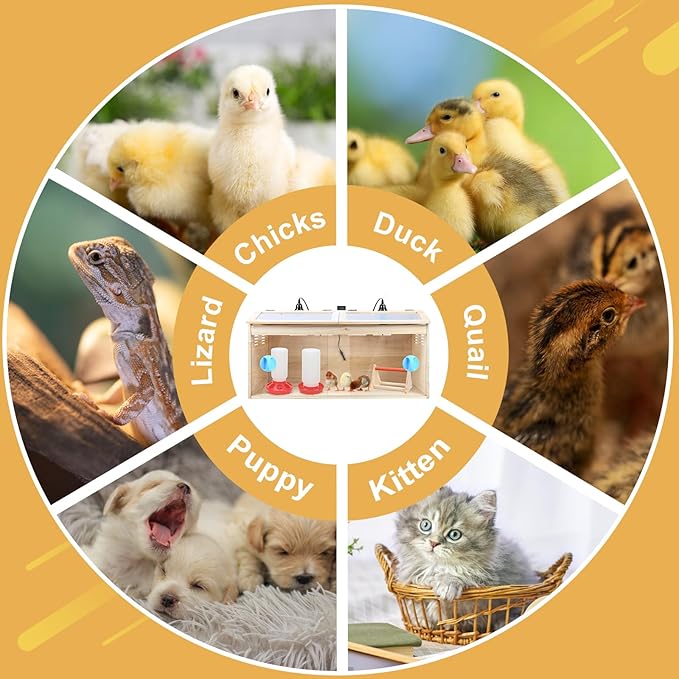 Chick Brooder Box Chick Starter Kit,Large Wooden Brooder Box for Chicks with Waterer Feeder Perch Thermometer and Heat Lamp Set,Baby Chicken Supplies for Duck Quail Hamsters and Lizards