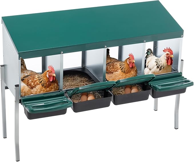 Nesting Box for Chickens Laying Eggs,Roll Away Chicken Nesting Boxes with Legs,4 Compartment Wall Mountable Metal Chicken Nesting Box,Roll Out Nesting Boxes for Hens,Green