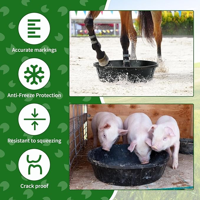 5Pcs Heavy Duty Rubber Feeder Pan, 12Q/3Gal Horses Feed Pan, Large Feed Bucket for Animal Feeding, Livestock Water Bowl Chicken Dust Bath Tub for Horse Goat Pig Dog Farm Livestock Poultry