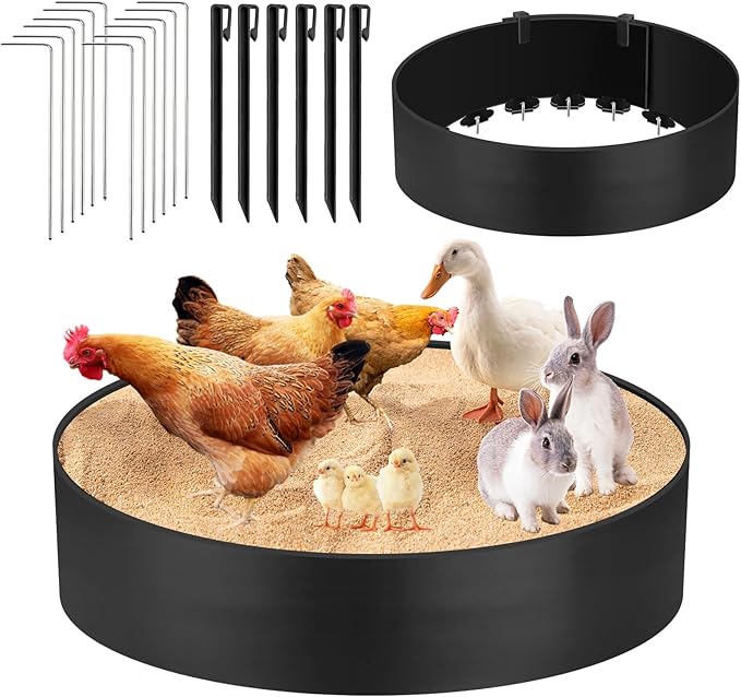 Kalolary Chicken Dust Bath Tub, 37.4''D x 7.8''H Adjustable Dust Bath for Chickens with Bottomless Design, Chicken Dust Bath Container Chicken Coop Cleaner Container Essential Chicken Coop Accessories