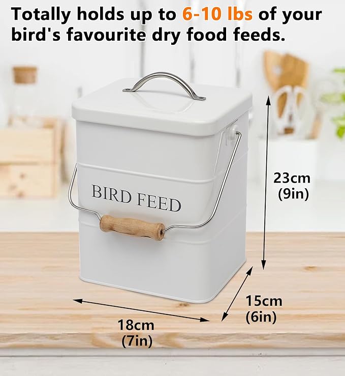 Morezi Bird seed and feed storage tin with lid Included - white-coated carbon steel - tight fitting lids - storage canister tins - White