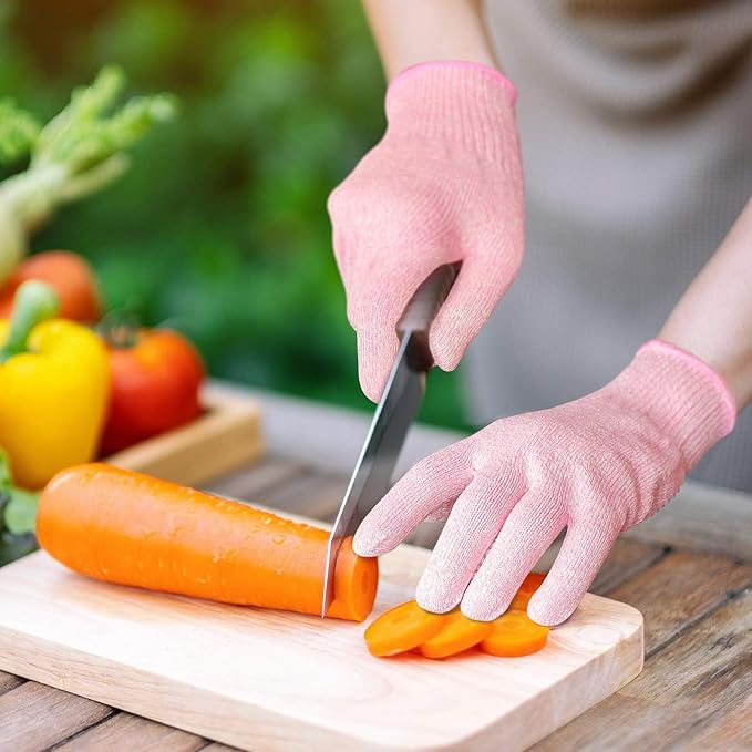 Evridwear Cut Resistant Gloves Food Grade Level 5 Kitchen Safety Protection (Medium, Pink+Green)