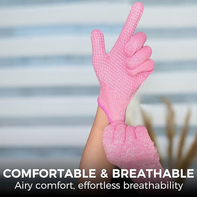 Evridwear Cutting Gloves Level 5 Cut Resistant, Food Safe Gloves with Non-Slip Grip for Kitchen, Meat Cutting & Mandoline Use, 2 Pairs (S, Pink+Gray)