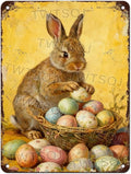 YoyaVex Easter Bunny Metal Sign Vintage Farmhouse Decorative Eggs Rustic Wall Art For Home Cafe Restaurant Garage Patio Garden Decor 12X16Inch