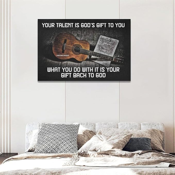 Guitar Wall Decor Music Wall Art Vintage Guitar And Chords Pictures Artwork Inspirational Canvas Prints Painting Artwork Music Room Decor For Music Studio Bedroom Living Room Bathroom 24"x16"