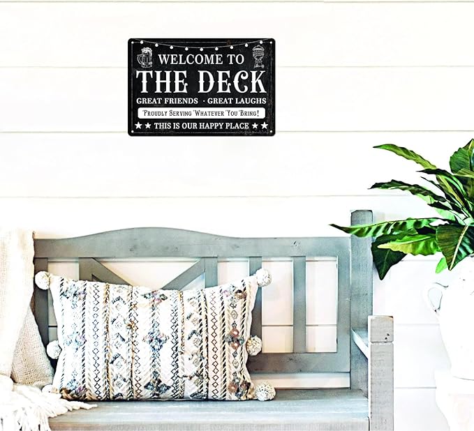 Generic Welcome to the Deck Deck Metal Tin Sign Backyard Accessories Decor Outdoor Vintage Metal Tin Signs Farmhouse Part Patio Porch Home Wall Decorations 8x12 Inches