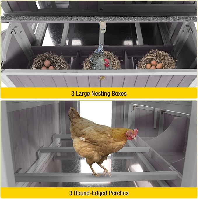 Aivituvin Chicken Coop Upgrade Durable Outdoor Chicken House with Large Wheels, Nesting Box, Leakproof Pull-on Tray and UV-Resistant Roof Panel (Light Grey)