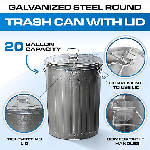 Plexon 31, 20 and 13 Gallon Metal Trash Cans with Lid Set Outdoor Trash Cans Heavy Duty Galvanized Metal Buckets with Lids for Garage Workshop Ash Storage Farmhouse, Bundle