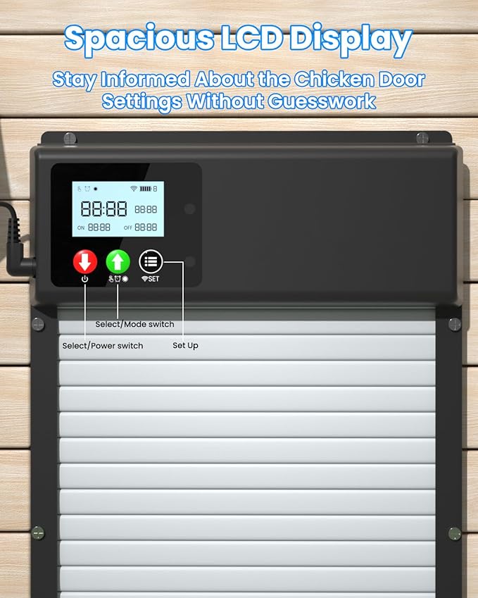 2026 New WiFi Chicken Coop Door Solar Powered with APP Control, Automatic Chicken Coop Door Timer & Light Sensor, Auto Chicken Coop Door Opener, Solar Chicken Coop Door Anti-Pinch Design LCD Display