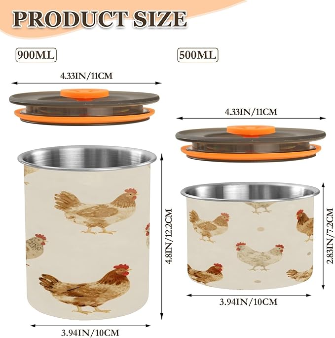 Farmhouse Chickens Coffee Canister 30oz Stainless Steel Airtight Food Storage Container with Lid for Beans/Cereal Preserval