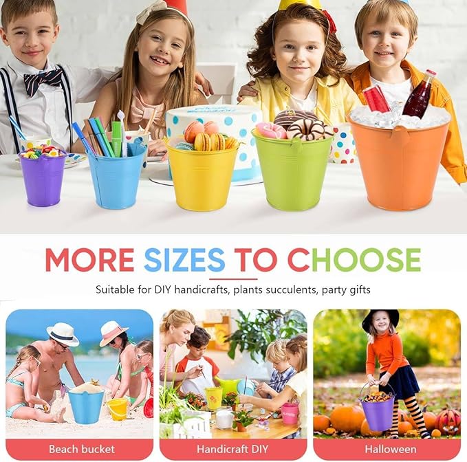 OBTANIM 7 Pack Black Metal Buckets with Handle Galvanized Ice Pails for Plants, Succulents, Party Favors Organizing, Rustic Home Decor or Classrooms Pencil Storage (4 x 2.8 inch)