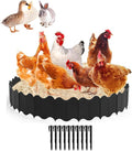 10 Ft Large Chicken Dust Bath Tub 37.5'' D * 5.5''H, Bottomless Design Round Adjustable Chicken Coop Cleaner Container Dust Bath for Essential Coop with 10 Pcs Stakes（7.85 in）, Black