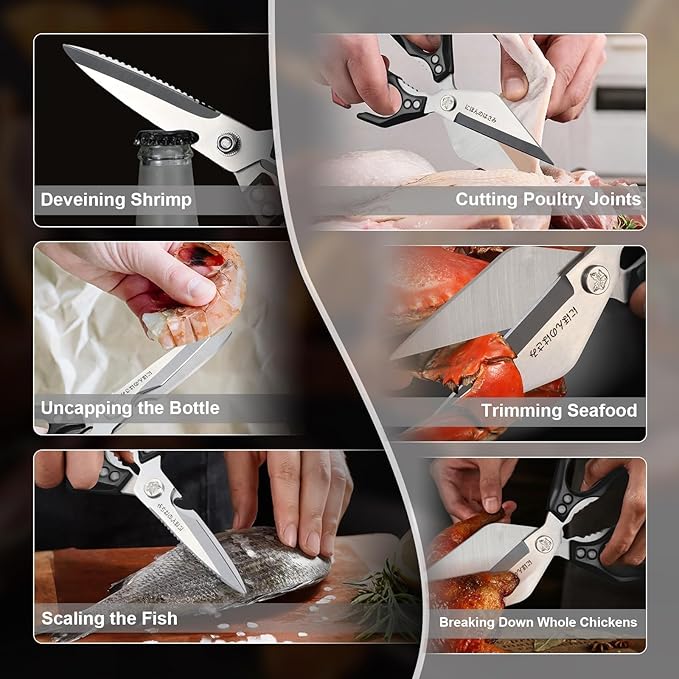 Dream Reach Japanese Kitchen Scissors Set - Heavy Duty Kitchen Shears for Food, Meat Scissors Dishwasher Safe, Poultry Shears for, Meat, Seafood, Bone Cutting -Christmas Gifts for Men (Black)