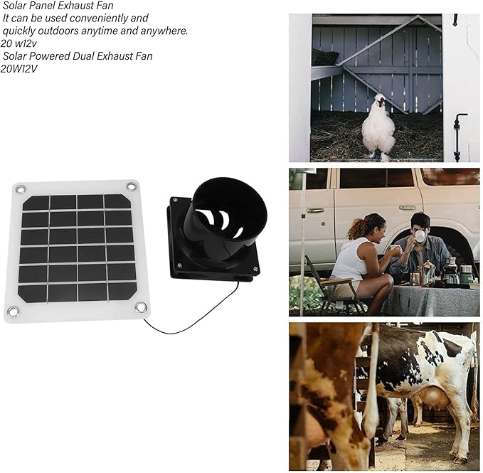 20W Solar Powered Exhaust Fan Kit, Portable 6 Inch Solar Fan with Protective Net for Pet Chicken House Ventilation