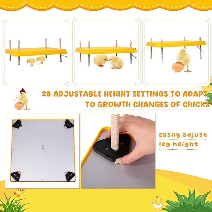 VIHOSE 20 x 20 Extra Large Brooder Heater for Chicks Brooder Heating Plate Pet and Poultry Warmer Warms up to 55 Chicks Adjustable Height and Livable Temperature 140 Fahrenheit