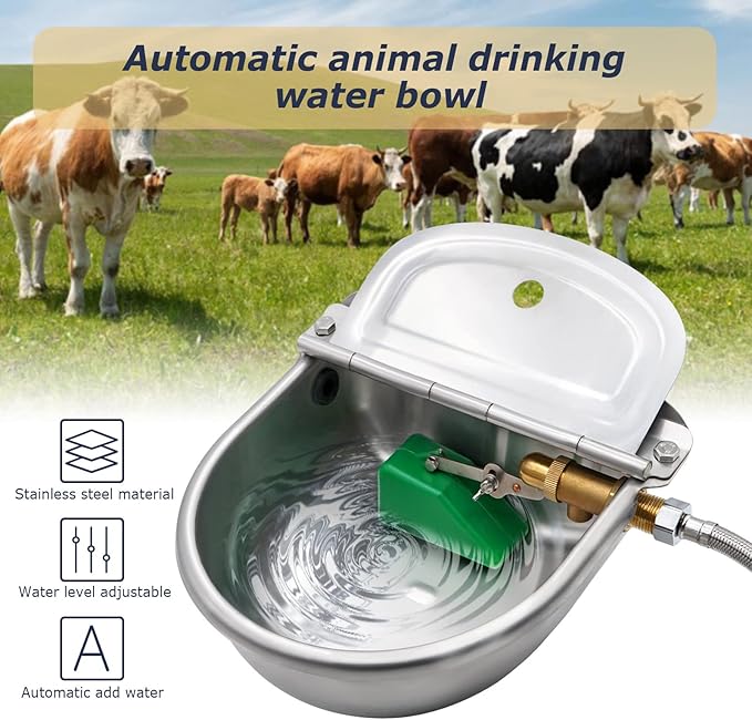 Automatic Dogs Water Dispenser for Outdoor Large Breeder,304 Stainless Steel Self Filling Water Bowl, Automatic Waterer Water Feeder for Chicken Livestock Duck Horse Animal Drinking
