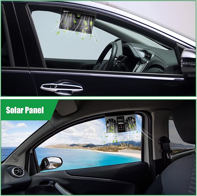2 Pack Solar Powered Car Exhaust Fan 3 Fans Car Window 4500 RPM Air Vent Radiator Solar Energy Cooling Vent Exhaust for General Types(Solar 2 Fans,Black)