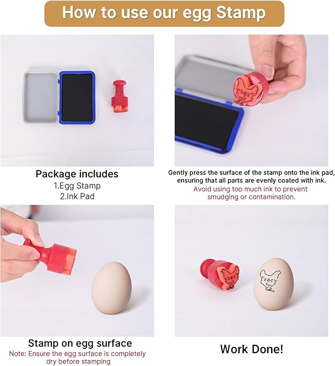 Egg Stamps for Fresh Eggs, Custom Egg Stamp with Ink Pad, Rubber Egg Stamp, Unique Designs for Farm Branding, Personalized Gift for Farmer & Rancher, Chicken Coop Accessories(1.2 inches)