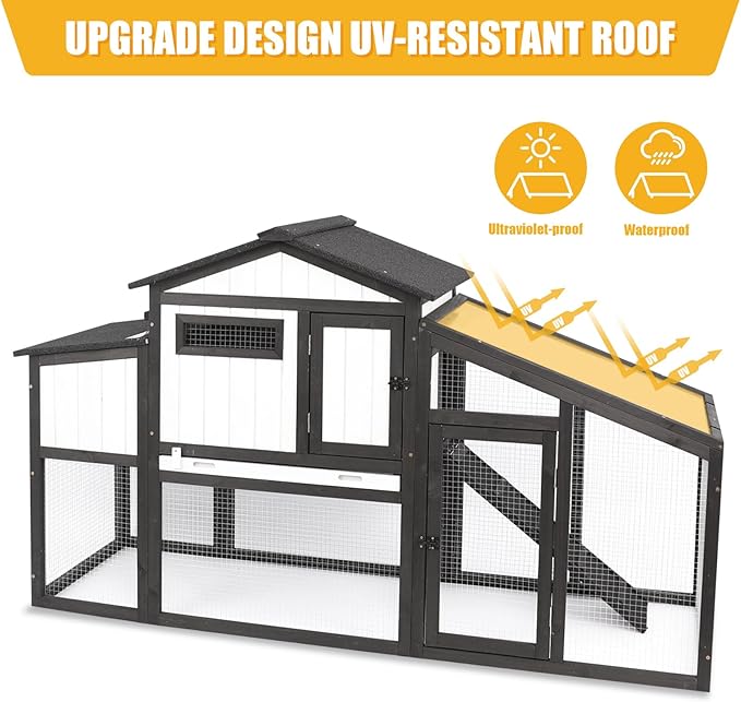 Wooden Chicken Coop Indoor Outdoor, 132" Backyard Hen House for 2-3 Chickens, 2 Story Poultry Cage Chicken Coop, Nesting Box, Pull Out Trays, Set of Two, (Black)