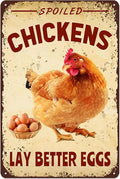 Chicken Coop Signs Metal Tin Decor - Vintage Farm Outdoor Wall Art, Funny Yard Kitchen Gifts for Chicken Lovers - Spoiled Chickens Lay Better Eggs Tin Sign for Barn, Coop Accessories 8x12 Inch