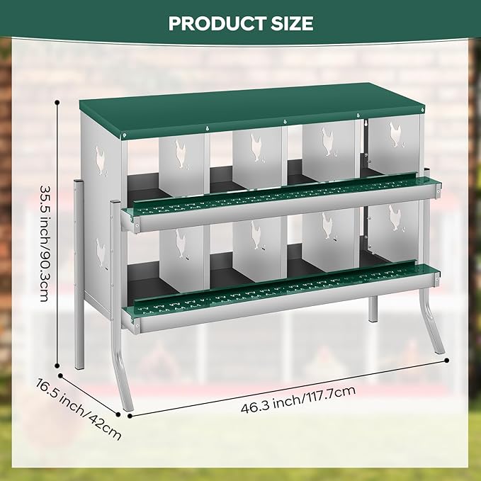 8 Compartment Chicken Nesting Box with Bracket Legs, Nesting Boxes for Chickens, Chicken Laying Boxes to Protect Eggs, Easy to Clean & Install